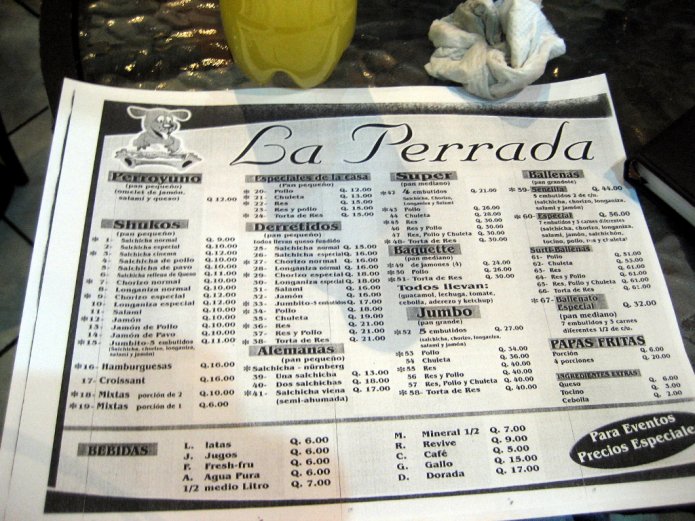 Menu de La Perrada Menu de La Perrada